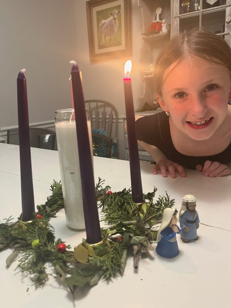 Mary and Joseph with our advent candles