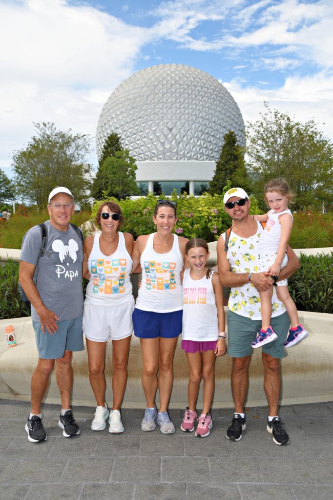 The whole crew in front of Epcot Ball