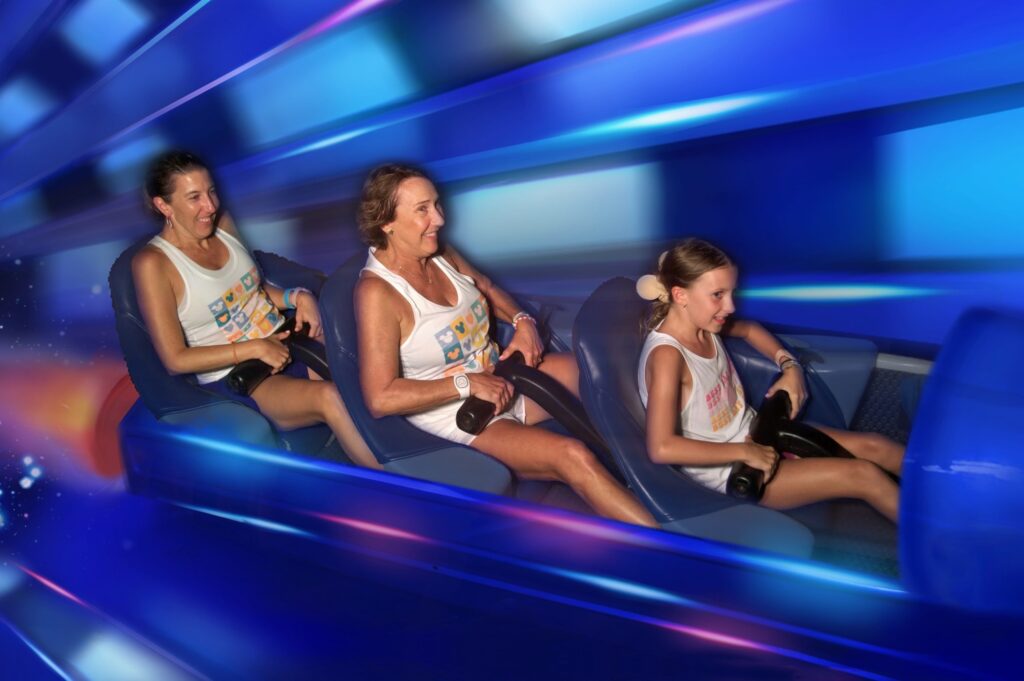 Taylor, Zippy and Rosie on Space Mountain