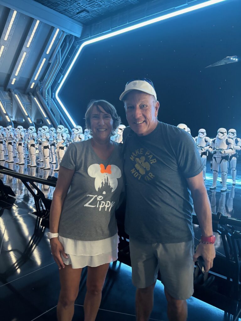 Zippy and Poppa in front of Storm Troopers